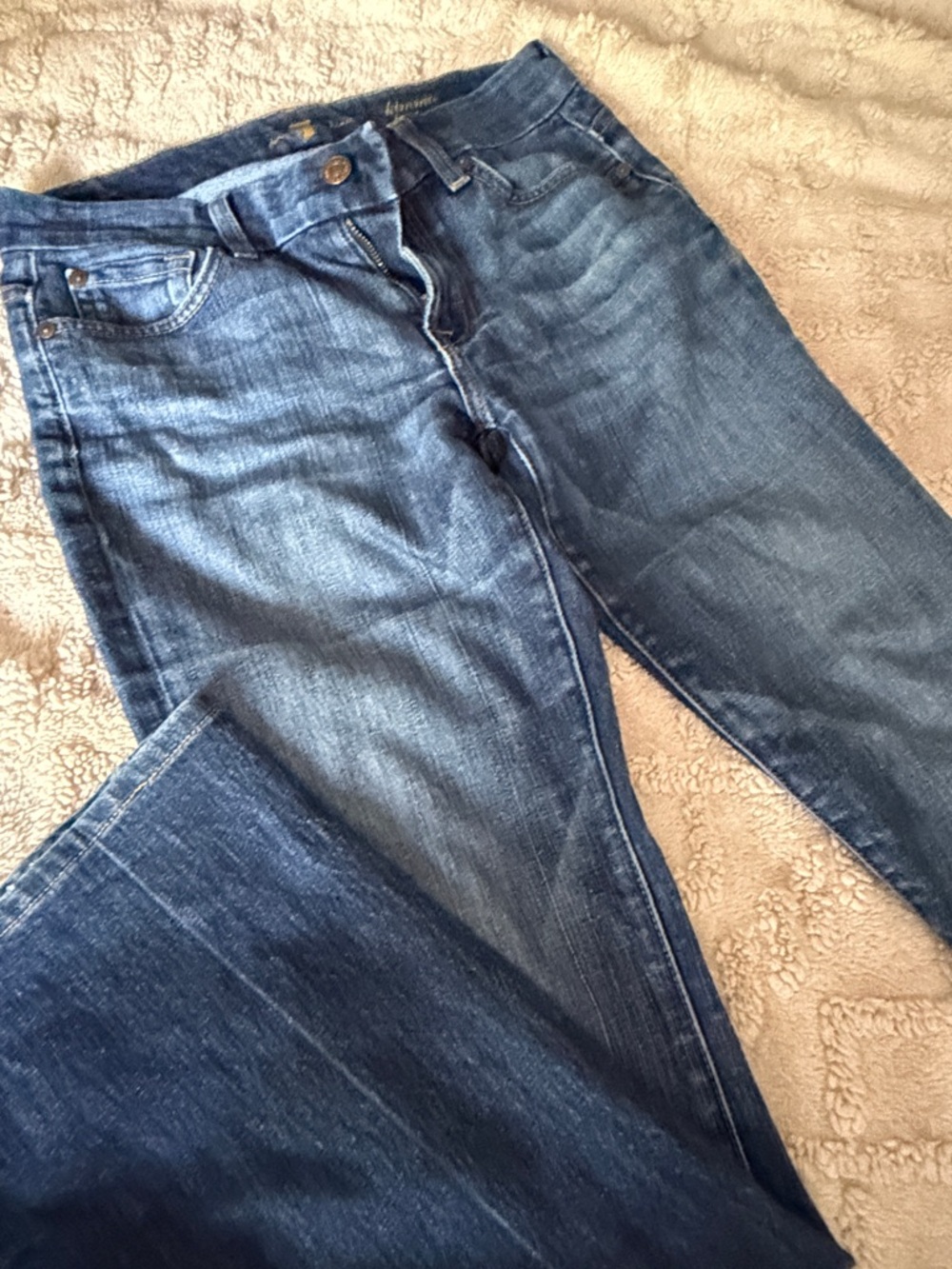 7 For All Mankind blue denim jeans with gold embroidery